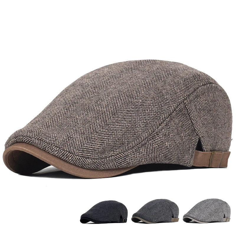 Casquette belle époque pour homme en laine épaisse, style Gatsby, motif herringbone, idéale pour l'hiver.