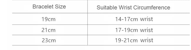 Table des tailles de bracelet celtique homme avec tailles et circonférence de poignet adaptées.