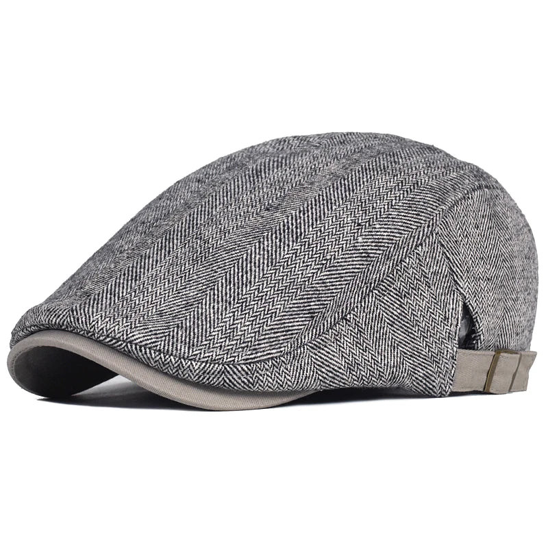 Casquette belle époque en laine épaisse, style Gatsby, motif herringbone, idéale pour l'hiver.