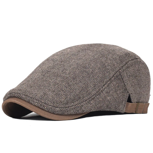 Casquette belle époque en laine épaisse, style Gatsby, en tweed, parfaite pour l'hiver, couleur marron.