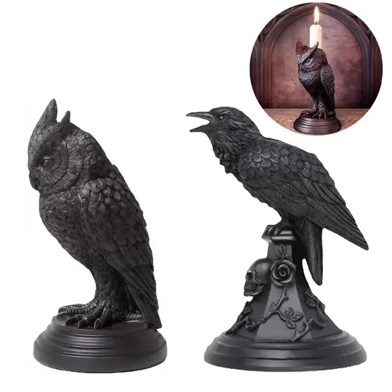 porte bougie corbeau et hibou