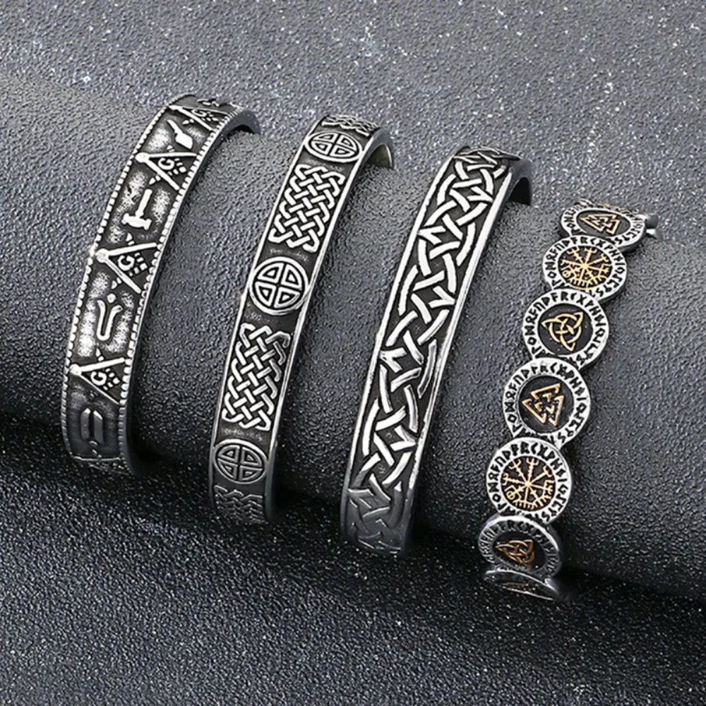 Bracelet celtique homme en acier inoxydable, motifs celtiques géométriques et symboliques.