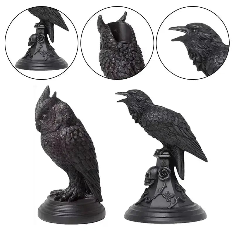 porte bougie corbeau et hibou