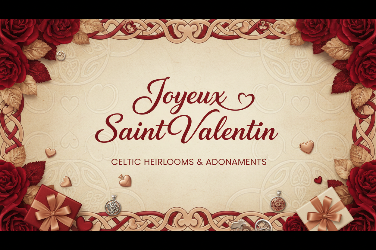 peut tu me créer une image saint valentin pour ma boutique the dapper celte avec ecrit joyeux saint valentin